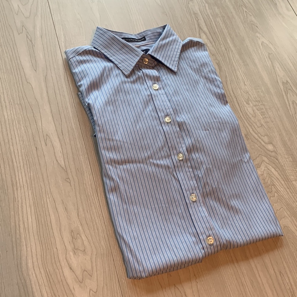 Lands’End No Iron Pinpoint Oxford Button Down Womens Blouse Size 12